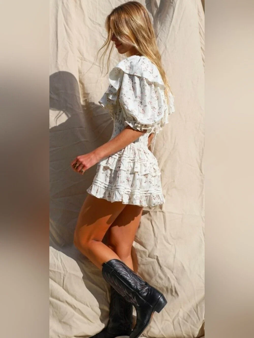 Jen's Pirate Booty Winter White Floral Print Petit Mini Dress - Picture 3 of 7